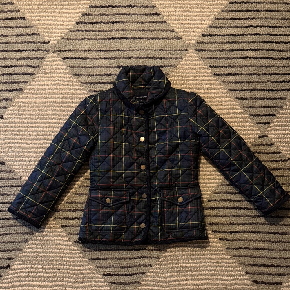Vintage Girls Ralph Lauren Quilted Navy Plaid Jacket